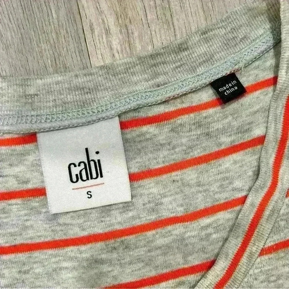 CAbi Gray Orange Stripe Ruffle Tank Top Sleeveless Shirt Peplum  #5331 Size S - Picture 2 of 7